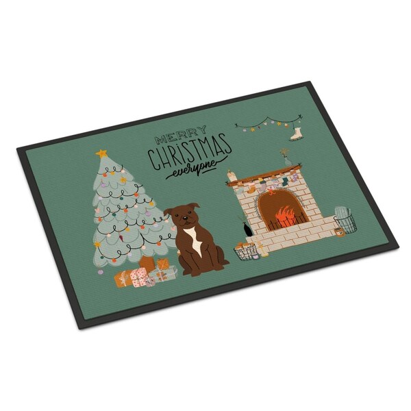 Carolines Treasures 18 x 27 in. Chocolate Staffordshire Bull Terrier Christmas Everyone Indoor or Outdoor Mat CK7611MAT - main